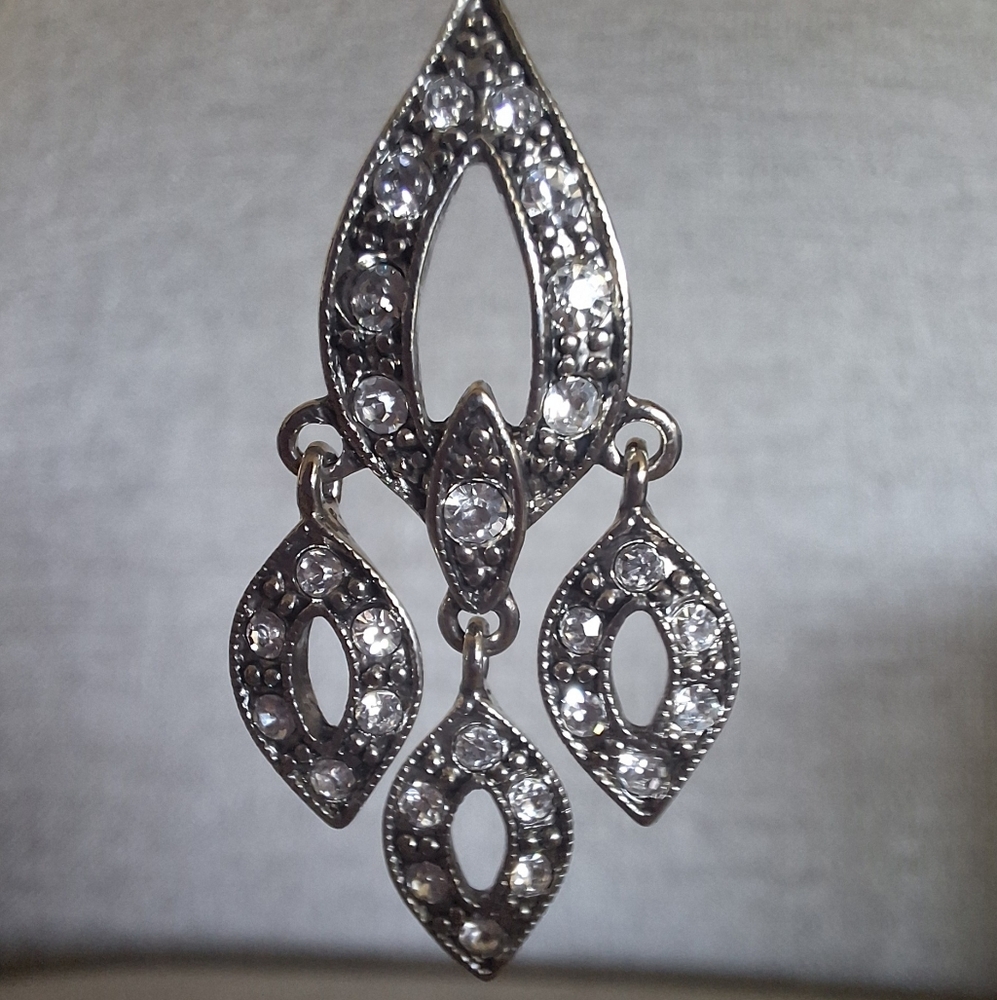 Monet Silver Drop Earrings - Picture 3 of 4